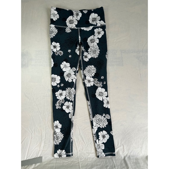 Mono B Pants - Mono B Floral High Waisted Athletic Leggings Teal White APH2291 Womens Medium